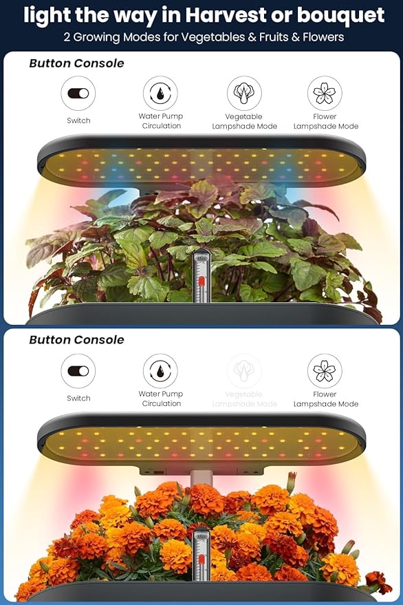 inbloom 12 Pods Hydroponics Growing System Kit, Herb Garden Planter Indoor Kit, Indoor Gardening Hydroponics Growing System with Pods, 4.2L Water Pump, Height Adjustable, Gifts for Woman, Black