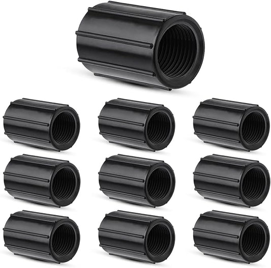 10pcs 1/2 Inch Female Threaded PVC NPT Connector, Double Female Thread Coupling Sprinkler Pipe Riser Adapter Irrigation System Accessories for Yard Lawn Garden