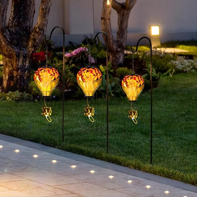 Solar Hot Air Balloon Lantern with Flame, Unique Hot Air Balloon Solar Lanterns with LED Candle Light, Waterproof Outdoor Lanterns Decor for Yard, Patio, Garden, Porch
