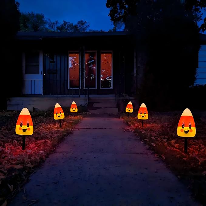 Halloween Pathway Lights Outdoor, 7Ft C7 LED Decorations String Lights With 4 Corncob Pathway Markers Stakes, UL Listed for Lawn, Garden, Yard, Walkway, Party Decor