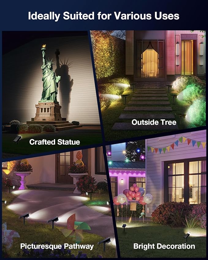 Solar Power Spotlight Outdoor Waterproof Landscape LED Accent Lighting for Yard, Tree, Plants, Walls, Path, Garden, Statues, Adjustable Brightness,Dusk to Dawn Long Lasting 4 Pack Cool White