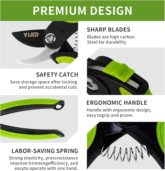 Garden Pruning Shears 2 Pack, 8" Bypass Pruning Shears and 8" Straight Garden Scissors Set, Garden Clippers Handheld, Gardening Tools for Cutting Flowers, Trimming Plants, Picking Fruits