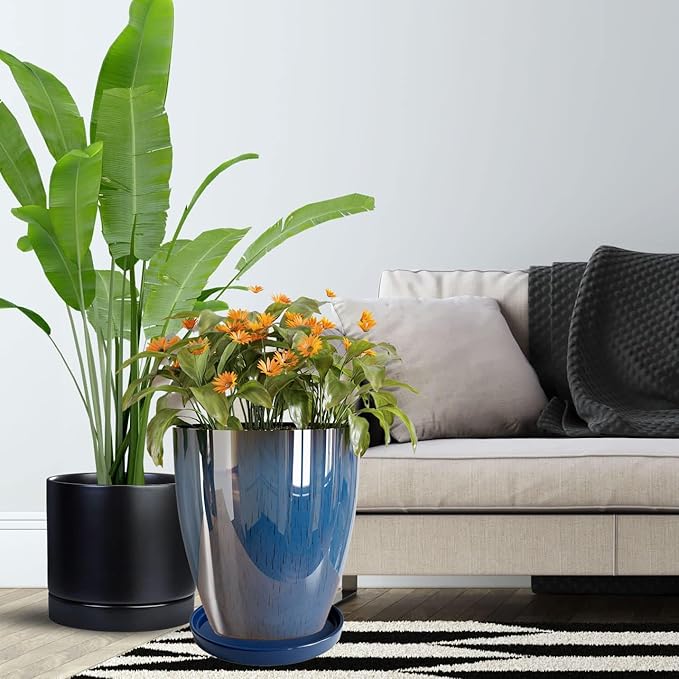 Ceramic Plant Saucer Plant Pot Tray 8 inch Blue, Planter Water Drip Trays for Plant Saucers Indoors, Thick Durable Sturdy Flower Pot Saucers for Glazing Pots Base, More Sizes 4-12 inch