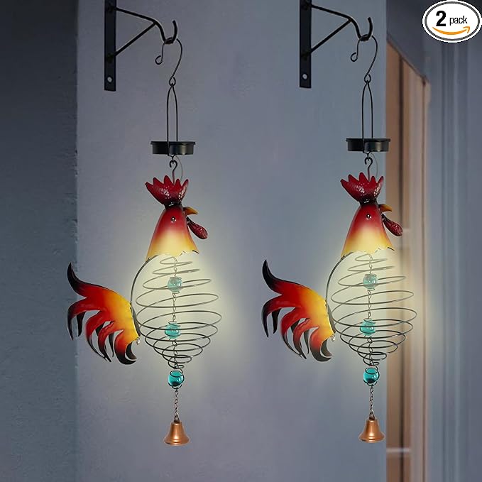 Solar Garden Decor for Outside, Solar Lanterns Outdoor Waterproof, Chicken Lamp Hanging Light for Porch Decoration, Yard Art, Unique Wind Chimes Gift for Women Mom Grandma