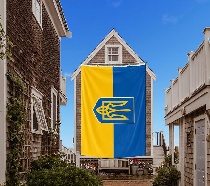 Ukraine Trident Extra Large Flag 10x15FT Giant Ukrainian Coat of Arms National Polyester Banner With 5 Grommets Fade Resistant Vivid Color For Patriotic Festival Events Party Decoration
