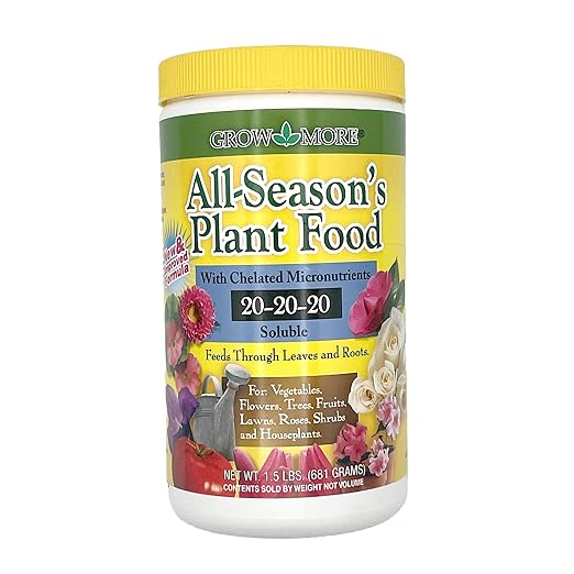 Grow More All-Season's Plant Food (20-20-20 Fertilizer) - 1.5lbs of All Purpose Fertilizer - Water Soluble Plant Food for Houseplants with Chelated Micronutrients