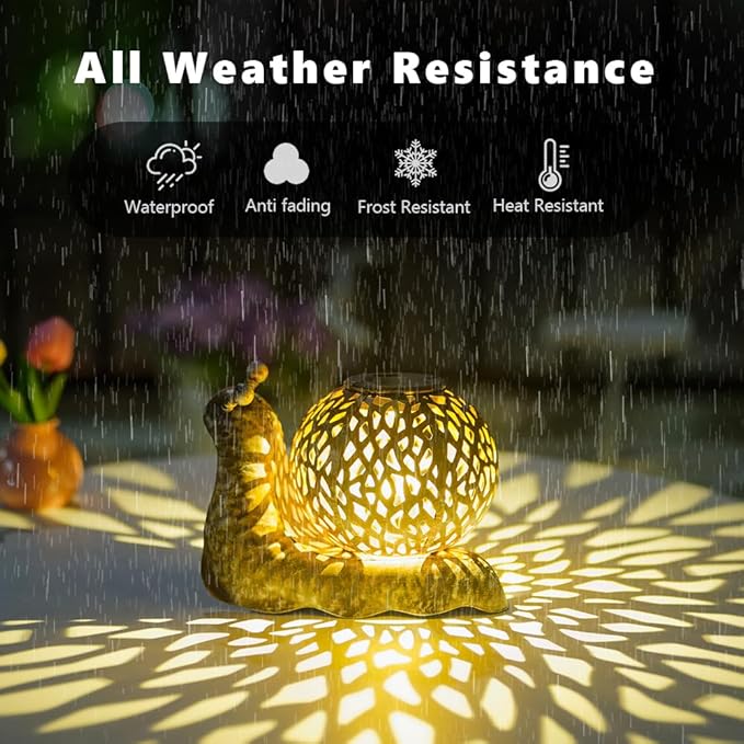 2 Pcs Snail Solar Lanterns Outdoor Waterproof, Metal Table LED Solar Lantern for Patio Porch Pathway Decor