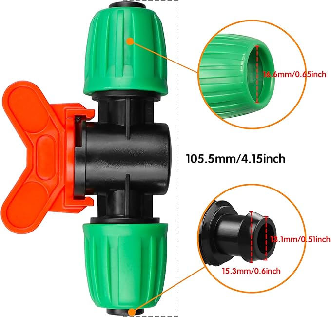 1/2 Inch Drip Irrigation Valve, 10 Pcs 1/2" In-Line Barbed Locked Switch Valves For 1/2 Inch Drip Tubing (0.60"-0.63" OD), 1/2 in. Shut Off On Valve Drip Line Parts For Garden Sprinkler Systems
