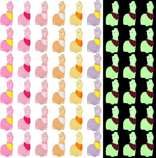 Poen 50 Pcs Resin Miniature Alpaca Figurines Glow in Dark Luminous Mini Animals Alpaca Llama for Garden Landscape Aquarium Dollhouse Decor(Cute Style)