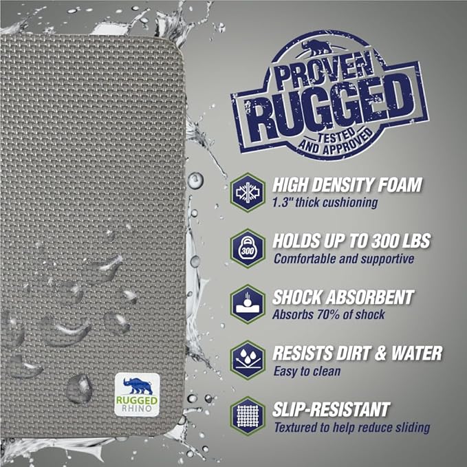 Rugged Rhino Soft Foam Kneeling Pad, Thick Knee Mat Resists Water, Durable Shock Absorbent Pads, Comfortable Strong Rebound, Gardening, Mechanic Tools, Bath Tub Essentials Slate Gray