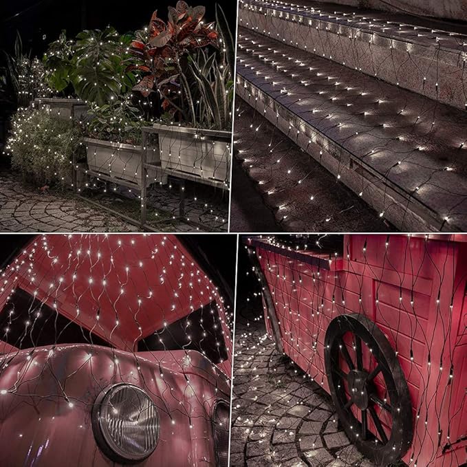 Lomotech 12ft x 5ft 360 LED Christmas Net Lights, 8 Modes Waterproof With Timer Low Voltage Connectable Mesh Lights for Trees, Bushes, Shurb, Garden, Outdoor Decoration(Green Wire, White)