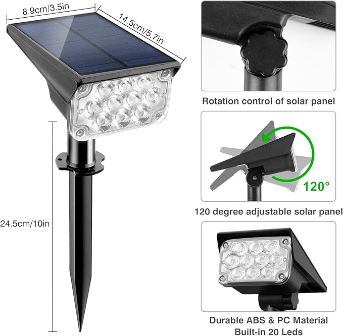 Solar Spot Lights Outdoor,20 LED Waterproof IP65 Solar Landscape Light Adjustable Panel Spotlights for Wall Tree Yard Garden Halloween Christmas Red Lights 4 Pack