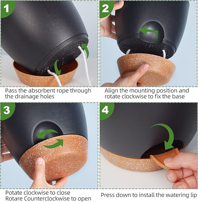 Planters for Indoor Plants, 8/7/6.5/6/5.5/5 Inch Self Watering Plant Planters with Drainage Hole, Plastic Planters Flower Pots for Indoor Outdoor Plants (Black)