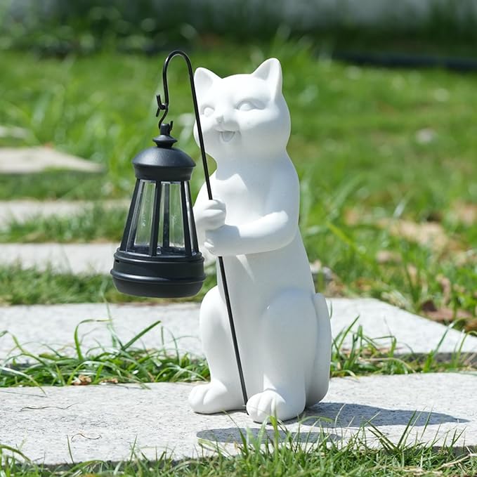 Solar Cat Garden Statue 10 Inch Porch Patio Decor for Outside Yard Decoration Outdoor Unique Housewarming Gardening Birthday Gifts for Cat Lovers Women Grandma