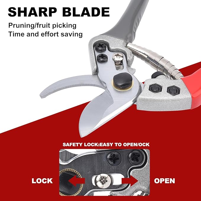 Pruning Shears, garden clippers,gardening tools, for trimming rose, floral, tree, live plants, sharp garden scissors, Professional Branch scissors(Red-grey)