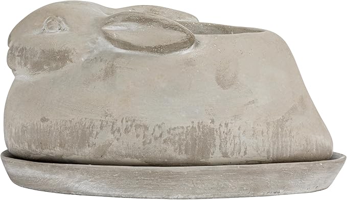 Creative Co-Op Cement Rabbit Planter with Saucer (Set of 2 Pieces)