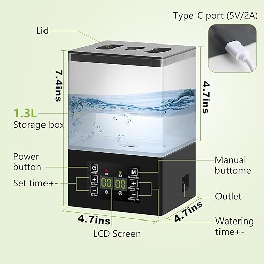 Automatic Watering System for Potted Plants,2 in 1 Automatic Drip Irrigation Kits Indoor 1.3L Tank Plant Watering System for Plants w/Programmable Water Timer,Auto & Manual Watering Mode & LED Display