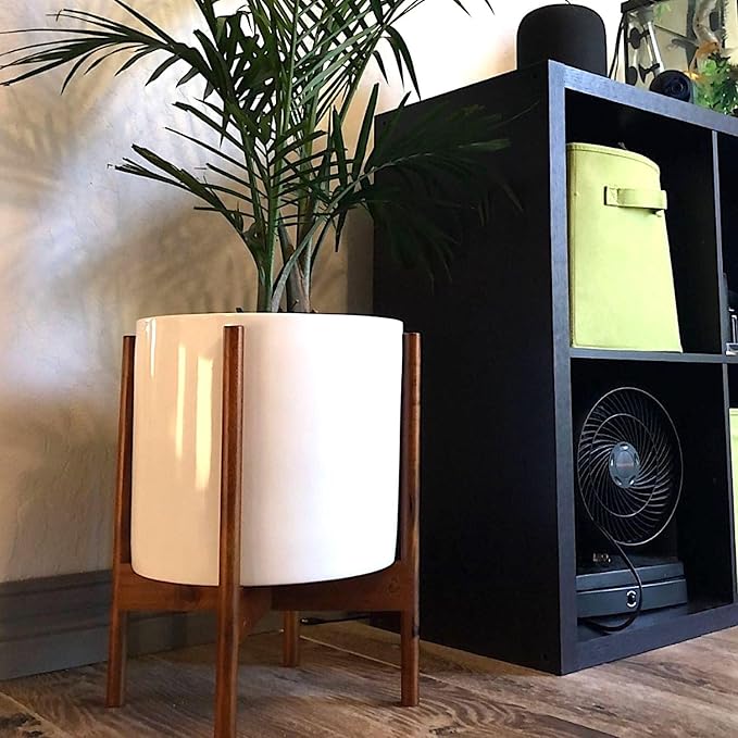 Fox & Fern Large 12 Inch Planter — Premium Lightweight Fiberstone Glossy White Plant Pot; Drainage Plug; Large Indoor & Outdoor Floor Planter; 12 Inch Pots for Plants; Weather Resistant & UV Resistant