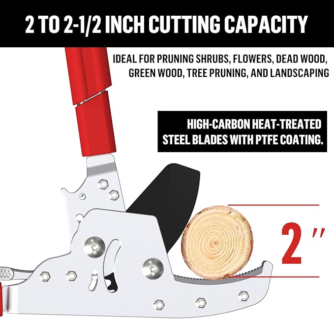 GARTOL Heavy-Duty Extendable Anvil Lopper 28~41" Telescopic Steel Tree Branch Cutter, Long Reach Tree Trimmer, Designed for Dry Wood, Double Ratcheting Mechanism, 6 Position Stops, Cuts Up 2''