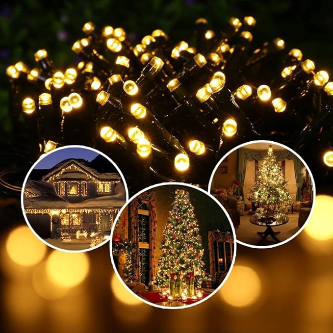 Solar Christmas Lights Outdoor, 98.4ft 300 LED Solar Fairy String Lights, 8 Modes Waterproof Christmas Lights for Garden, Patio, Bush, Home, Party, Wedding, Holiday, Tree Decorations (Warm White)