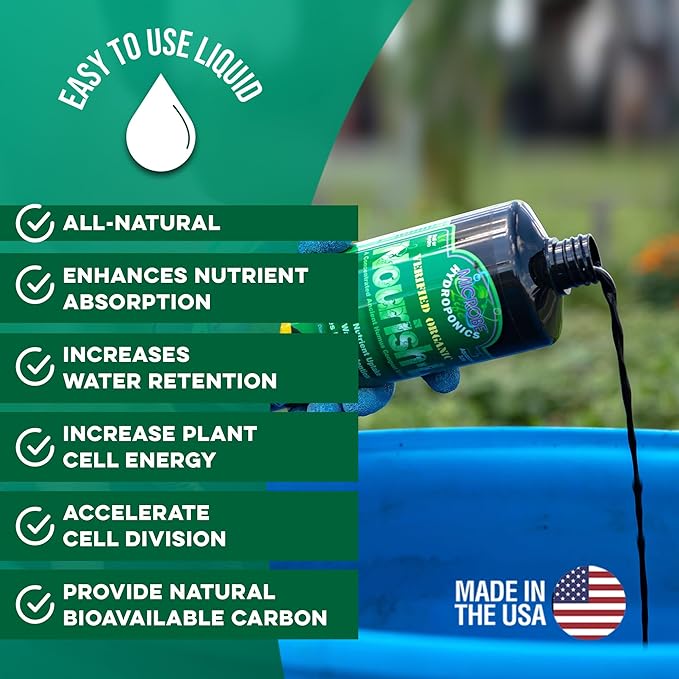 Microbe Life Hydroponics Nourish-L Liquid Conditioner, Stimulator to Enhance Plant Nutrient Absorption for Fruits & Vegetables, Use with Any Feeding Systems Including Hydroponics or Soil, 16 Fl Oz