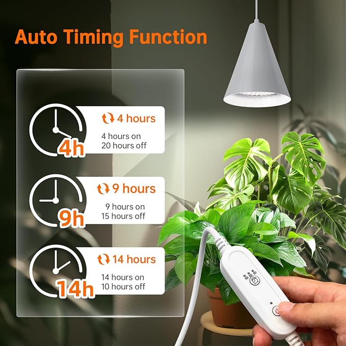 Hanging Grow Light, Full Spectrum Grow Lights for Indoor Plants, 25W Plant Light Bulbs with 16.4FT Power Cord, 5000K Plant Light with Timer