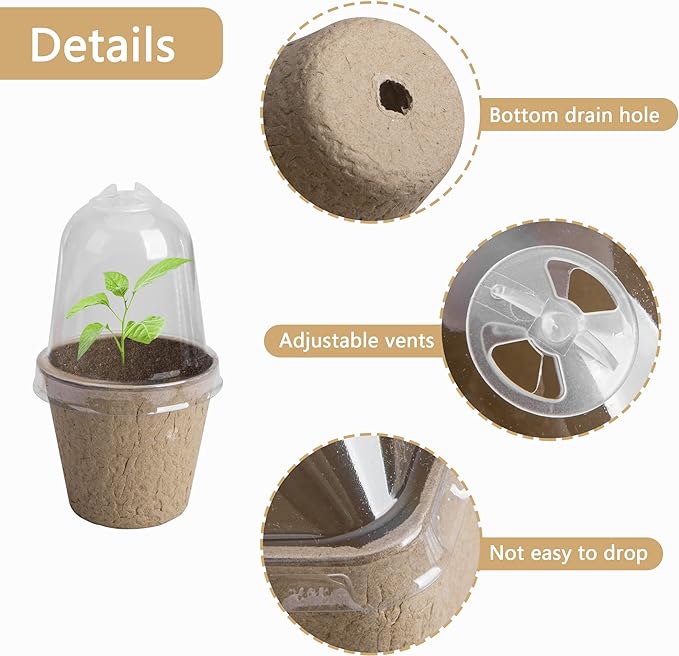 EBaokuup 20pcs Biodegradable Pots with Humidity Dome,2.3" Plant Nursery Pots with Humidity Dome,Seed Starter Pots Biodegradable Peat Pots for Seedlings,Vegetables