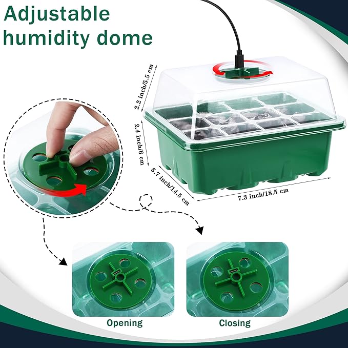 6 Pack Seed Starter Tray Kit with Grow Light and Humidity Dome Germination Trays with 72 Peat Pellets, Plant Labels, Gardening Tools, Plant Growing Trays for Seeds Growing Starting, Green