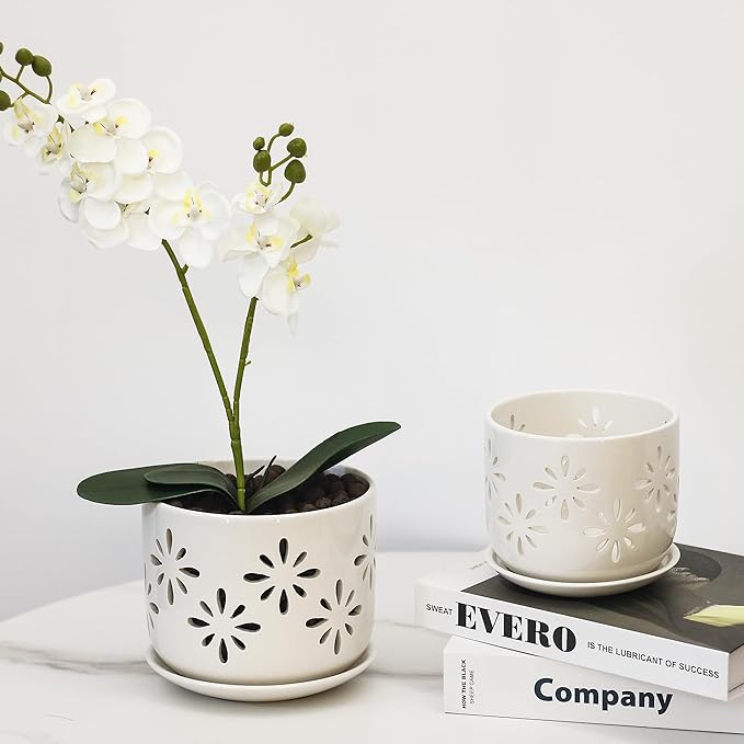 EFISPSS Orchid Pot-5+6 Inch,Ceramic Drainage Orchid Pots with Holes, Enhance Good Ventilation and Drainage,Orchid Pots Indoor/Outdoor Plants or Repotting