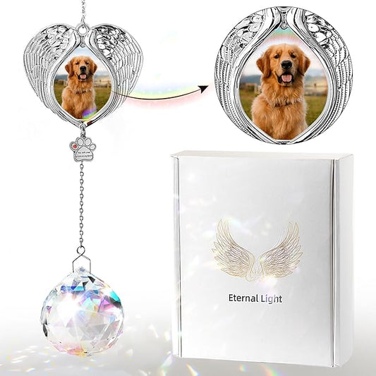 Pet Memorial Suncatcher - Dog Memorial Gifts for Loss of Dog, Christmas Pet Paw Print Photo Ornament, Pet Sympathy Gift, Bereavement Gift Ideas for Dog or Cat Passing Away, Remembrance, Silver Metal