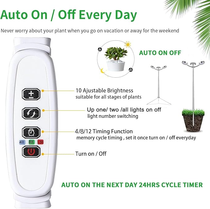 Grow Lights Full Spectrum with Detachable Tripod Stand, Multi-Functional 10-55 Inches Height Adjustab Stand and Desktop Plant Growing Lights for Indoor Large Small Plants with Auto On/Off Timer