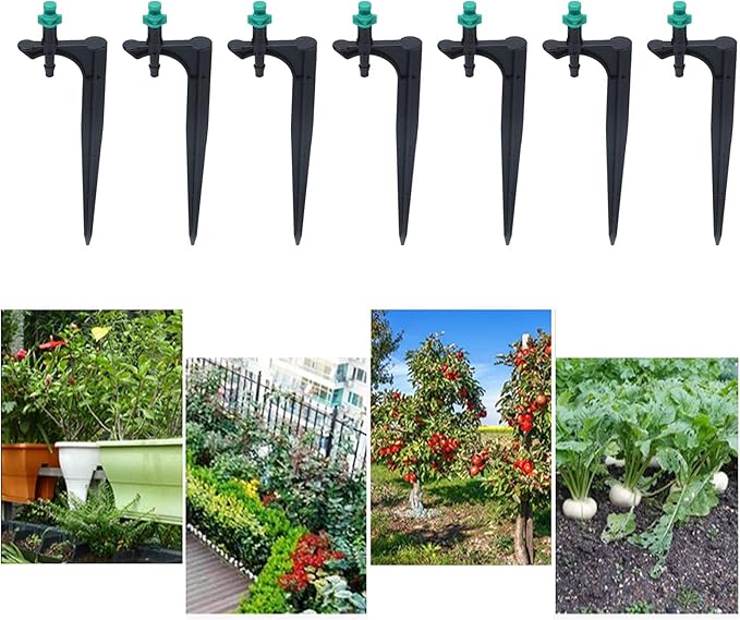 Garden Irrigation System, Adjustable Irrigation Dripper 20Pcs/Bag Irrigation Dripper with Ground Insert Fruit Tree Drip Irrigation Emitters for 1/4" Drip Irrigation Tubing(180 Degrees with Plunger)
