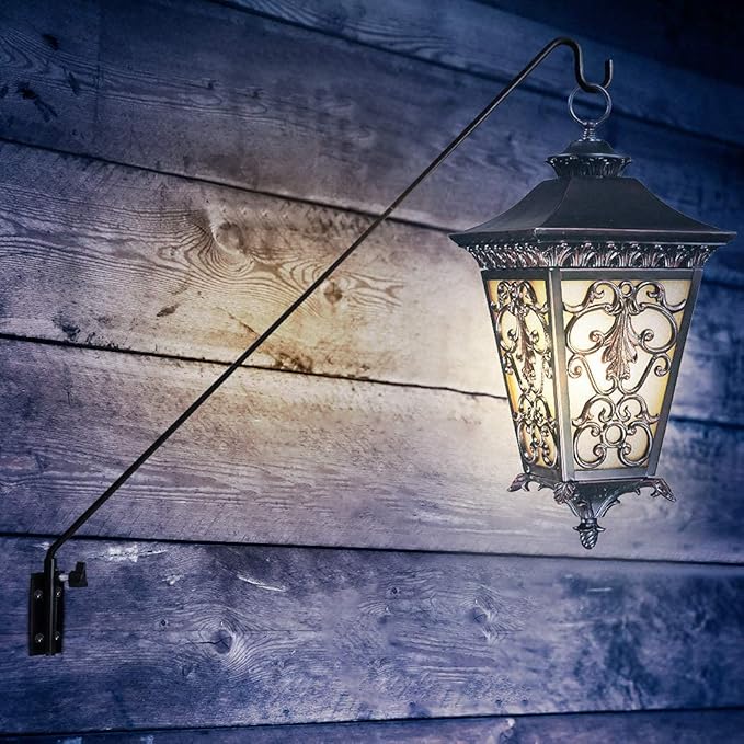 MIXXIDEA Heavy Duty Extended Reach Wall Mounted Deck Hook Wall Pole, Wall Bracket Direction and Length Adjustable Plant Bracket for Bird Feeders, Planters, Suet Baskets, Lanterns, Wind Chimes,Black