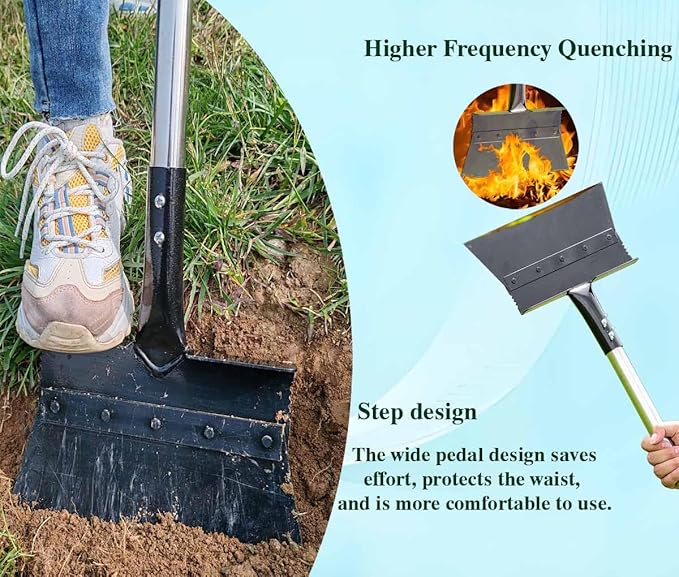 Flat Shovel, Snow Shovel, Ice Scraper for Driveway,67" Long Handle Garden Cleaning Shovel, Ice Removal for Road Outdoor, Ice Chopper for Walkway, Weed Remove Tool for Lawn Edging