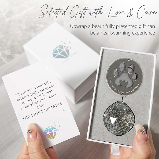 Dog Memorial Gifts, Unique Loss of Pet Sympathy Idea, Clear Crystal Ball Rainbow Suncatcher with Paw Print for Cat or Dog Remembrance and Bereavement