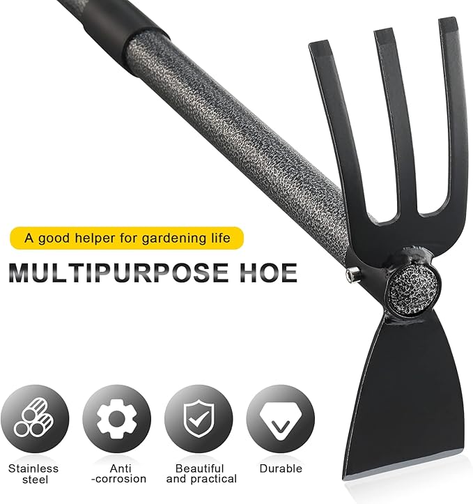 Hoe Garden Tool, 45 Inch Garden Hoe Long Handle for Weeding, Hoe Cultivator 2 in 1 Hand Garden Tools for Gardening Tools Planting
