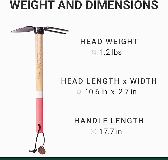 Adler - The Daisy Garden Hoe, Heavy Duty Yard Tool Lawn Care, Loosening Soil, Weeding, and Digging, Steel Head 3.9 inches, Wood Handle 17.7 inches (Rose)