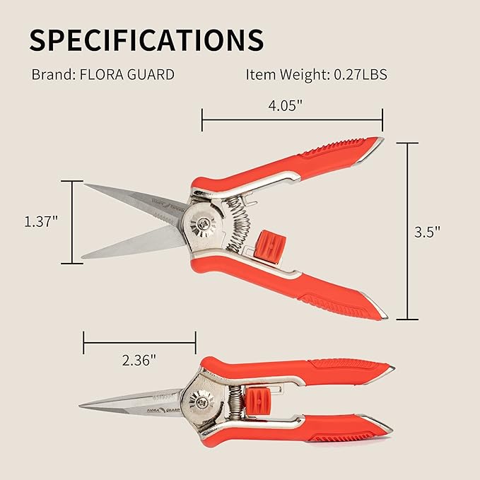 FLORA GUARD 6.5 Inch Micro-Tip Pruning snip Gardening Hand Pruning Shears Trimming Scissors with Stainless Steel(Orange)