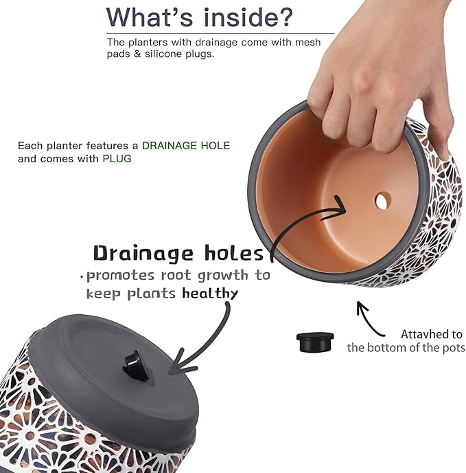 3 Piece Ceramic Plant Pots, 5.7/4.7/3.5/inch Planters with Drainage Hole, Outdoor Indoor Flower Pots Set, Modern Decorative Plant Pots for Lilies, Cacti, Succulents, Snakes, Bamboo(Grey)