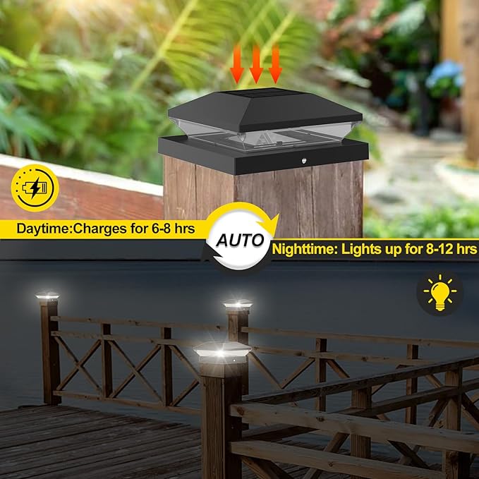 T-SUN 4x4 Solar Post Cap Lights Outdoor Waterproof, Solar Deck Fence Post Cap Lights for Wooden/Vinyl with Warm/Cool White Modes for Porch, Garden,Patio(12 Pack)
