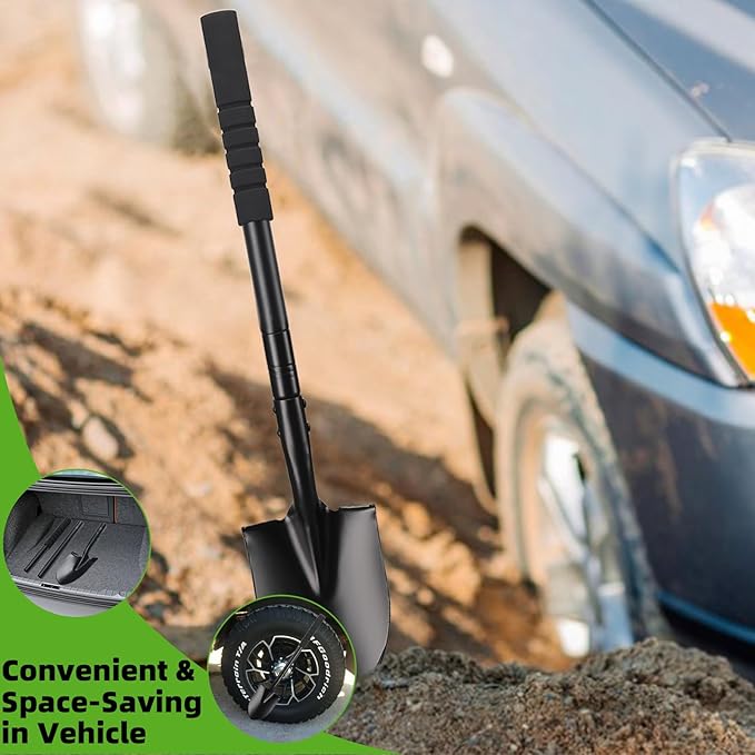 43.7Inches Spade Shovel Small Trench Shovel with Heavy Duty Steel Handle Garden Tools, Small Shovel for Digging Gardening Camping Yardwork Car Shovel, Black