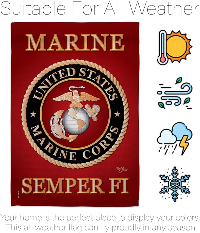 Marine Corps Garden Flag - Set Wall Holder Armed Forces USMC Semper Fi United State American Military Veteran Retire Official - House Banner Small Yard Gift Double-Sided Made In USA 13 X 18.5