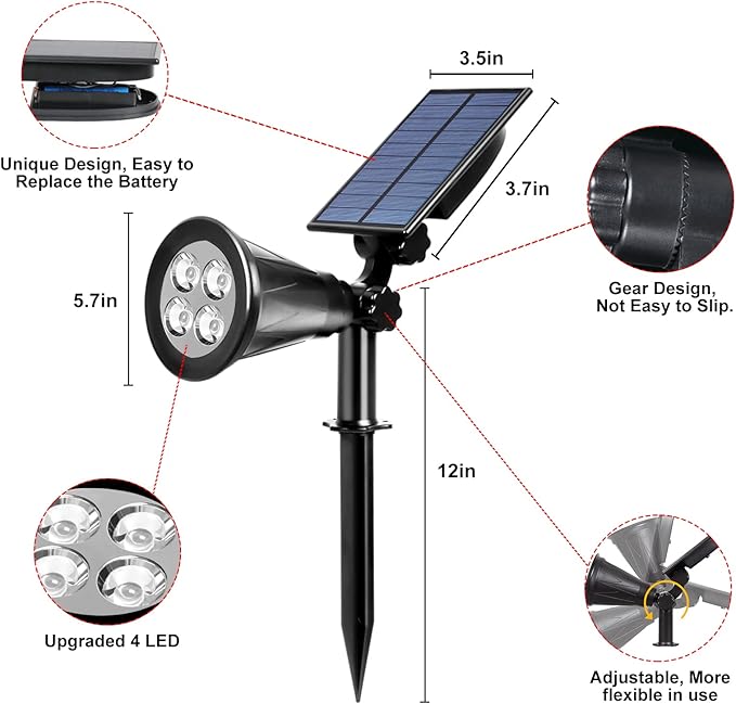 T-SUN Solar Spotlight LED Outdoor Wall Light, IP65 Waterproof, Auto-on at Night/Auto-Off by Day, 180°Angle Adjustable for Tree, Patio, Yard, Garden, Driveway, Stairs, Pool Area (Green)