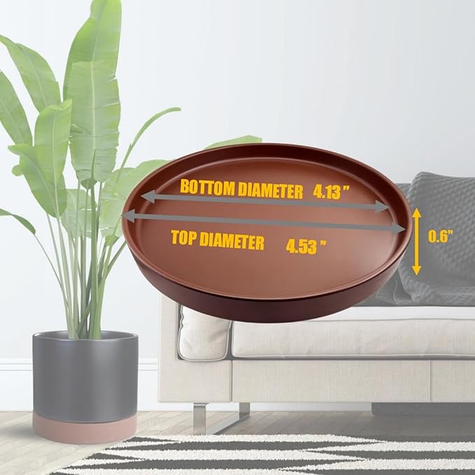 4 Pack Ceramic Plant Saucer Pot Tray 4 Inch, Planter Saucers 4 5 6 7 8 9 10 11 12 13 Inch for Indoors Outdoor, Durable Sturdy Flower Drainage drip Water Tray for Glazed Pots Base (4.7 Inch-Brown)