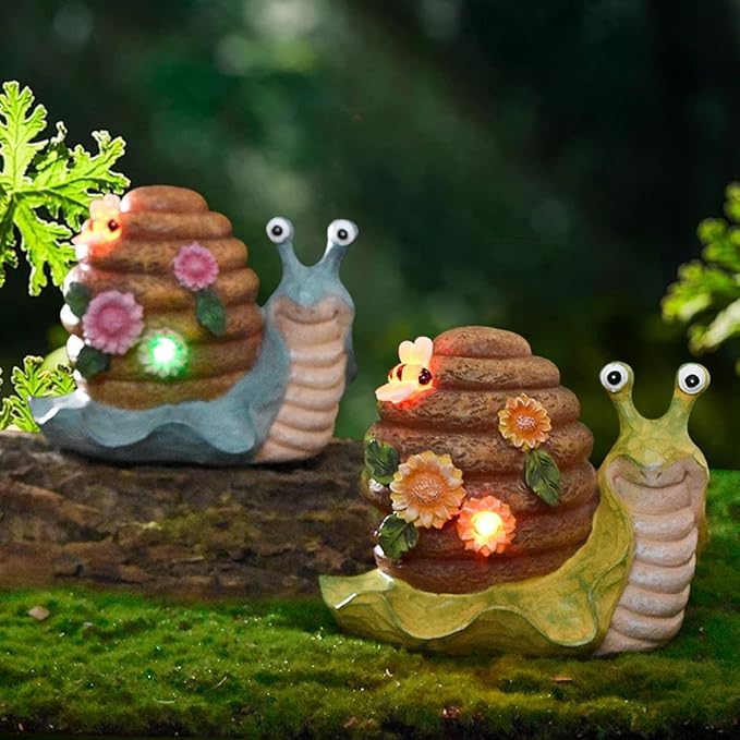 Solar Garden Outdoor Decor Snail Figurine with Lights, Outside - Ideal Outdoor Decorations for Yard, Lawn & Pathway Walkway Ornaments Clearance Housewarming Gifts for Mom Grandma Birthday (Yellow)