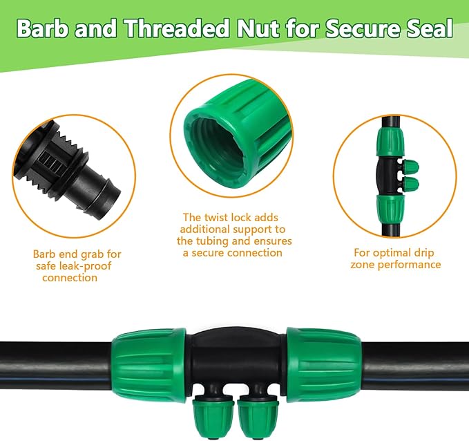 12 Pack 1/2 Inch To 1/4 Inch Drip Irrigation Fittings (1/2" ID x 0.65" OD), Drip Line Irrigation Locked Barbed 1/2" To 1/4" Adapter 1/2 Inch To 1/4 Inch Reducer Tee