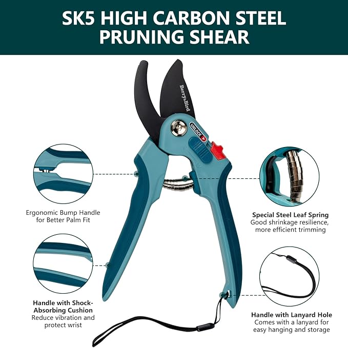 Berry&Bird 3PCS Garden Pruning Tool Set, Garden Hand Tool Kit with Bypass Pruning Shears, Gloves, Water Sprayer, Garden Tool Set for Picking, Cutting, Planting, Ideal Garden Gift Set for Women and Men