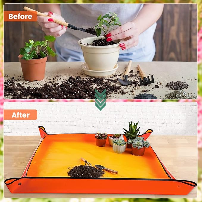 Extra Large Repotting Mat for Indoor Plants Transplanting and Potting Mix Mess Control, 39.5" X 39.5" Portable Gardening Tray Plant Planting Potting Mat Garden Gifts for Women Grandma Birthday Gift