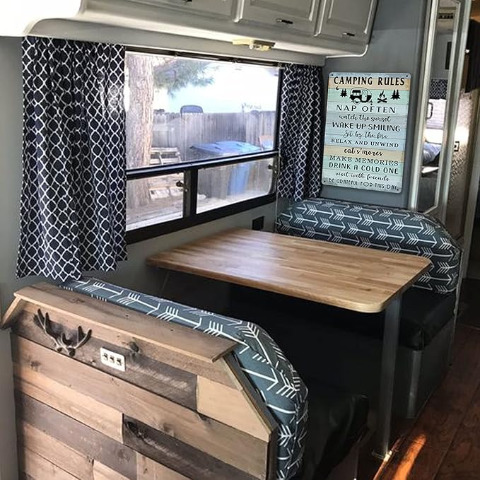 Camping Decor For Camper Camping Rules Sign Metal Tin Signs Lake Camper Door Decorations For Inside Funny Camping Themed Decor Rv Wall Art Decor Cabin Sign 12 X 8 Inch