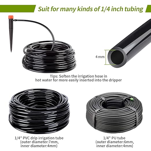 100 pcs Drip Emitters for 1/4 inch Drip Irrigation Tubing 360 Degree Adjustable Water Flow Irrigation Emitters Drippers for Drip Irrigation Water Emitters Irrigation Drip Heads for Flower Plant